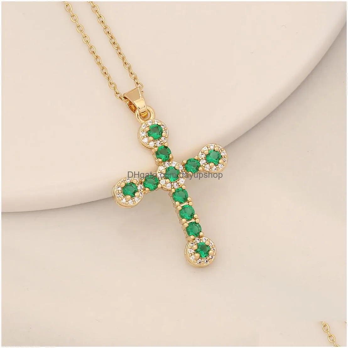luxury emerald cross heart pendant necklace handmade jewelry for gift