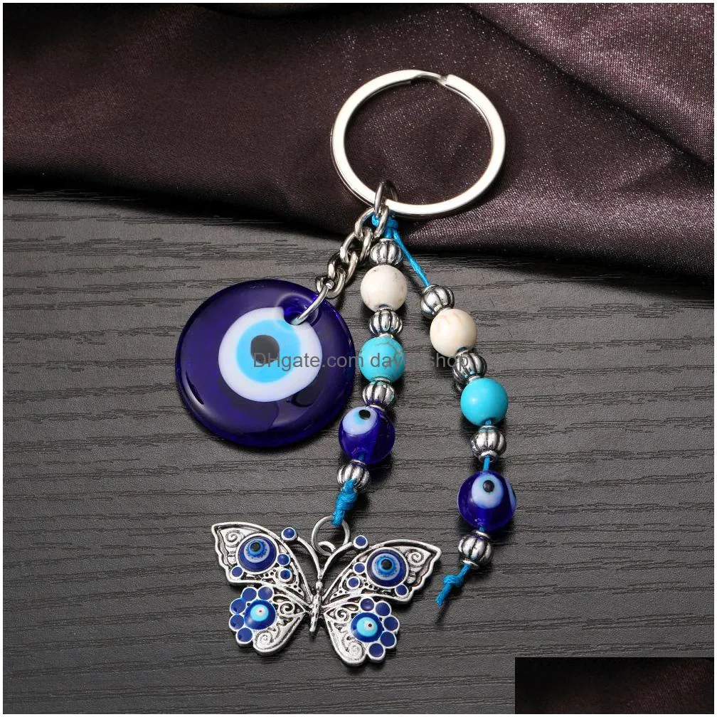 classic design turkish blue evil eye key chain butterfly pendants crafting keychain hanging ornament jewelry for gift