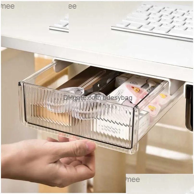 drawer style desk storage box under desk office organizing tool desk bottom storage rack stationery invisible workstation z230811