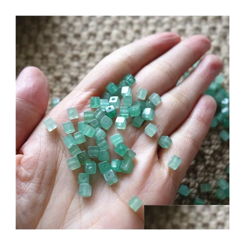 loose beads cube natural green aventurine 4mm square with through hole gemstones for jewelry making diy 100pcs/lot