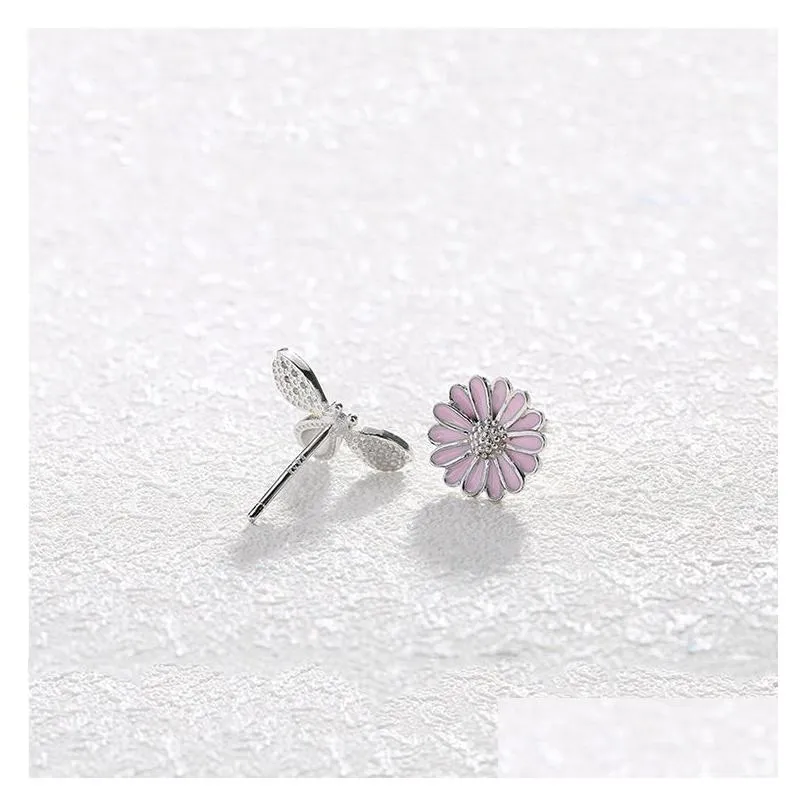 daisy & bee colored enamal 100% real solid 925 sterling silver jewelry stud earrings wholesale