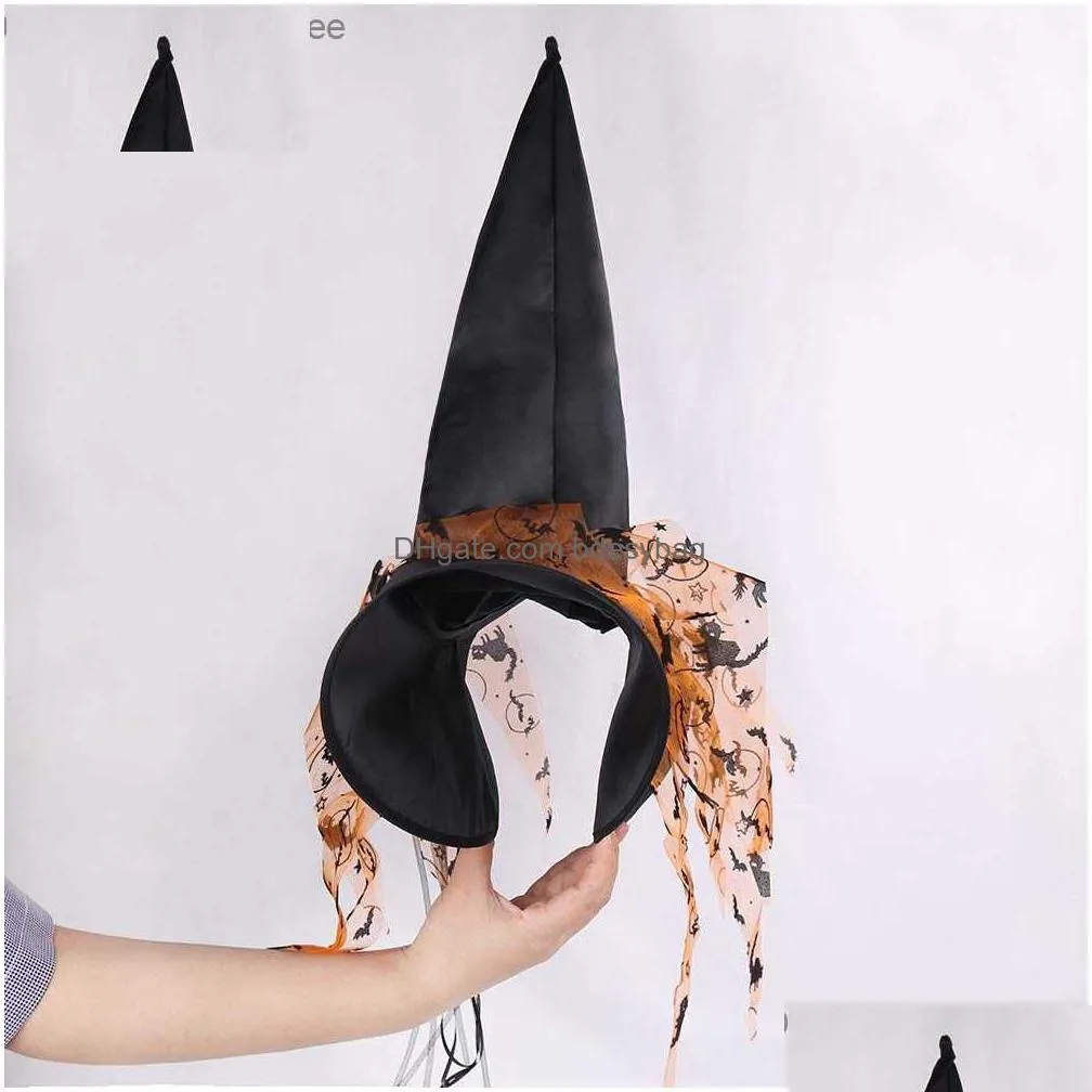 halloween women`s hat folding witch hat oxford fabric witch hat halloween party costume role play hair decoration z230809