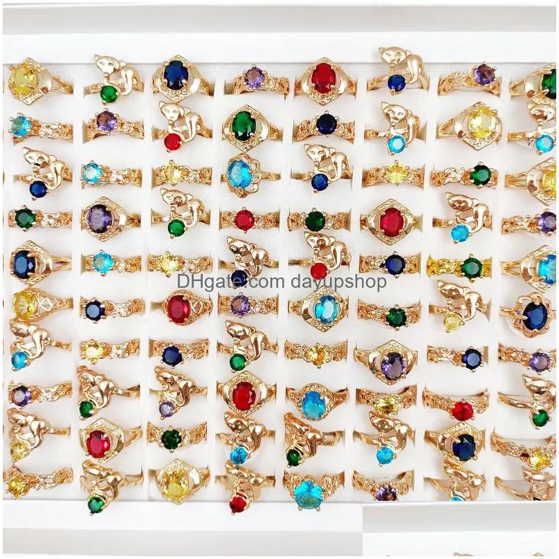 charm 20pcs/lot colorful natural stone rings solitaire ring zircon band for women and men mixed style fashion jewelry wedding party gifts