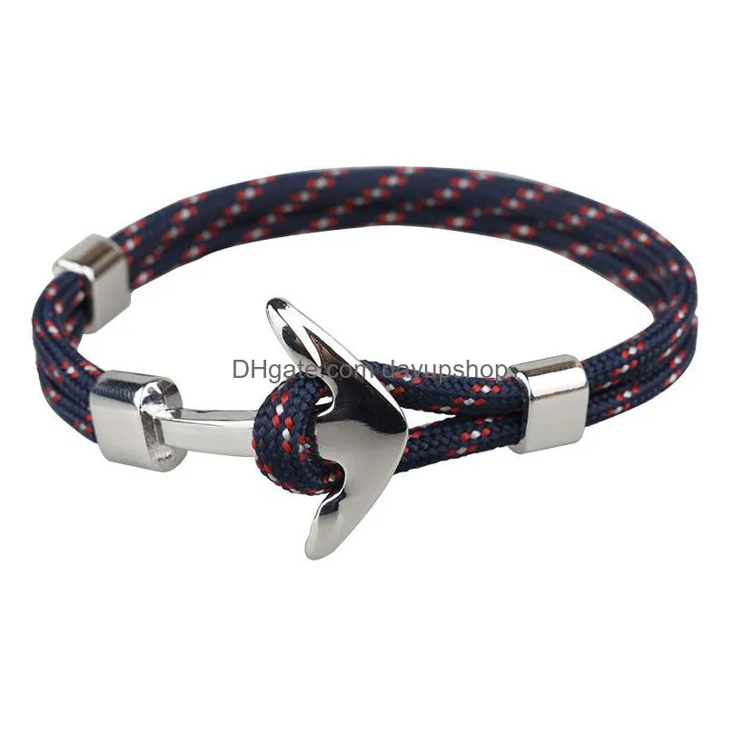 fashion design silver anchor bracelet colorful paracord outdoor survival jewelry for gift