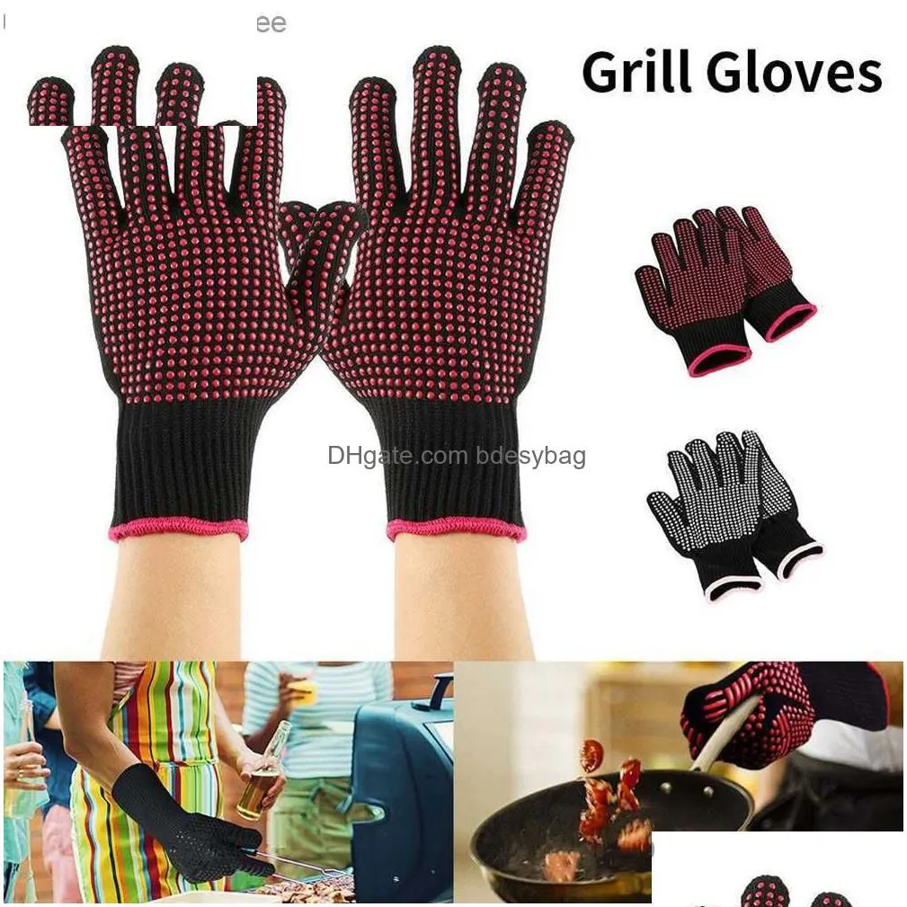 barbecue gloves heat-resistant oven gloves 300 degree fireproof and anti fouling barbecue cooking microwave oven gloves z230810