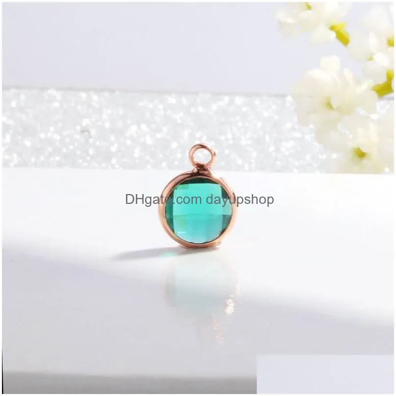 rose gold plated 8.7mm round crystal birthstone charms for diy jewelry 30pcs wholesale