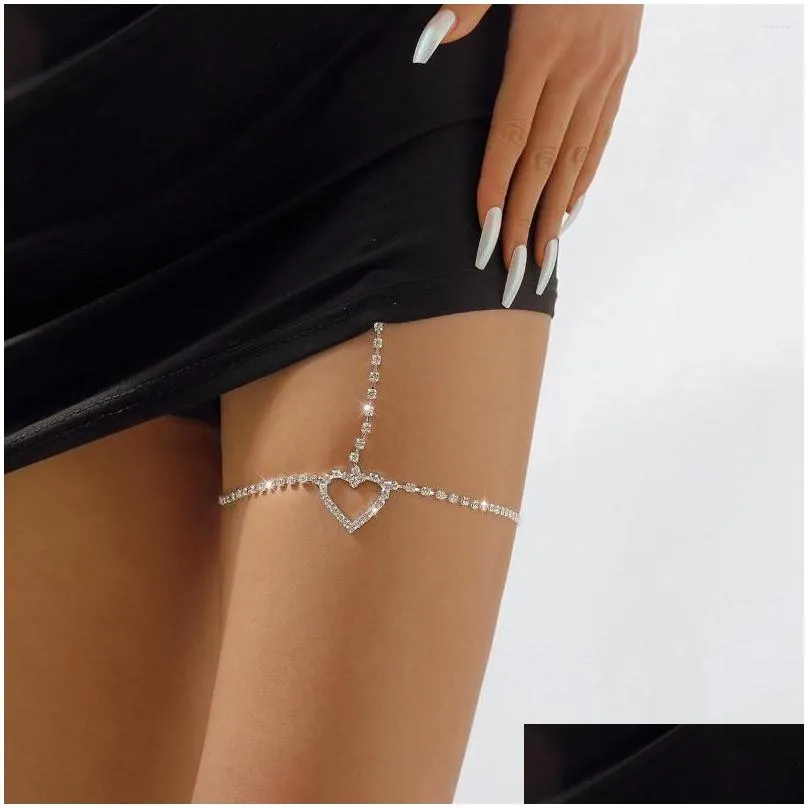 Anklets Shiny Sexy Rhinestone Heart Leg Thigh Chain Jewelry For Women Shining Crystal Waist Harness Female Body Accessories