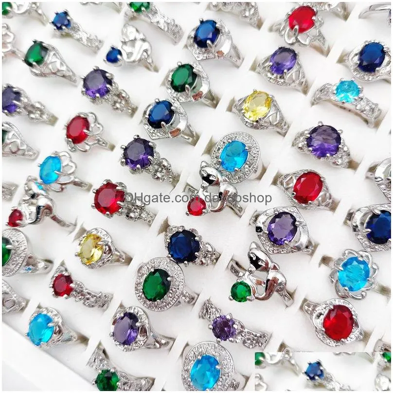 charm 20pcs/lot colorful natural stone rings solitaire ring zircon band for women and men mixed style fashion jewelry wedding party gifts