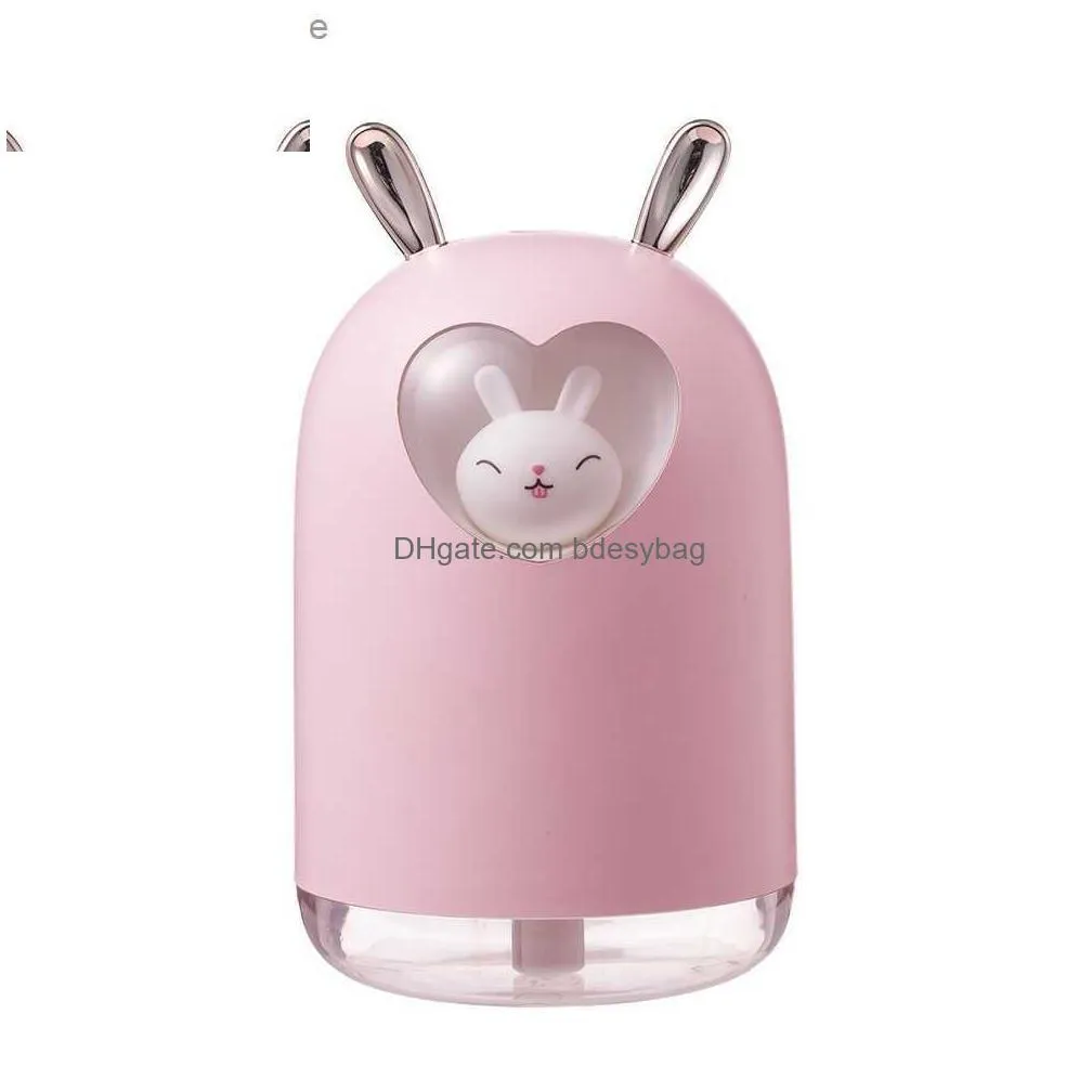 humidifiers lovely rabbit air humidifier 300ml cute pet ultrasonic cool mist aroma oil diffuser romantic color led lamp usb humidificador