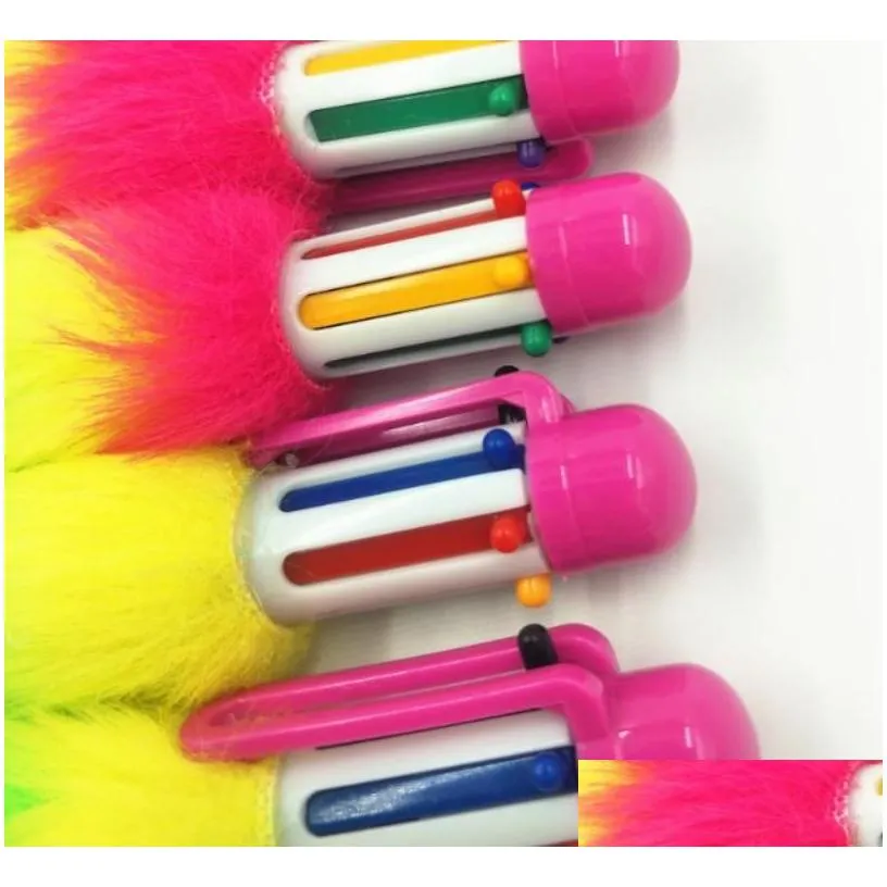 wholesale rainbow plush fur ballpoint pens 6 in 1 fluffy retractable writing pens birthday holiday party gift for girls women kids school office classroom