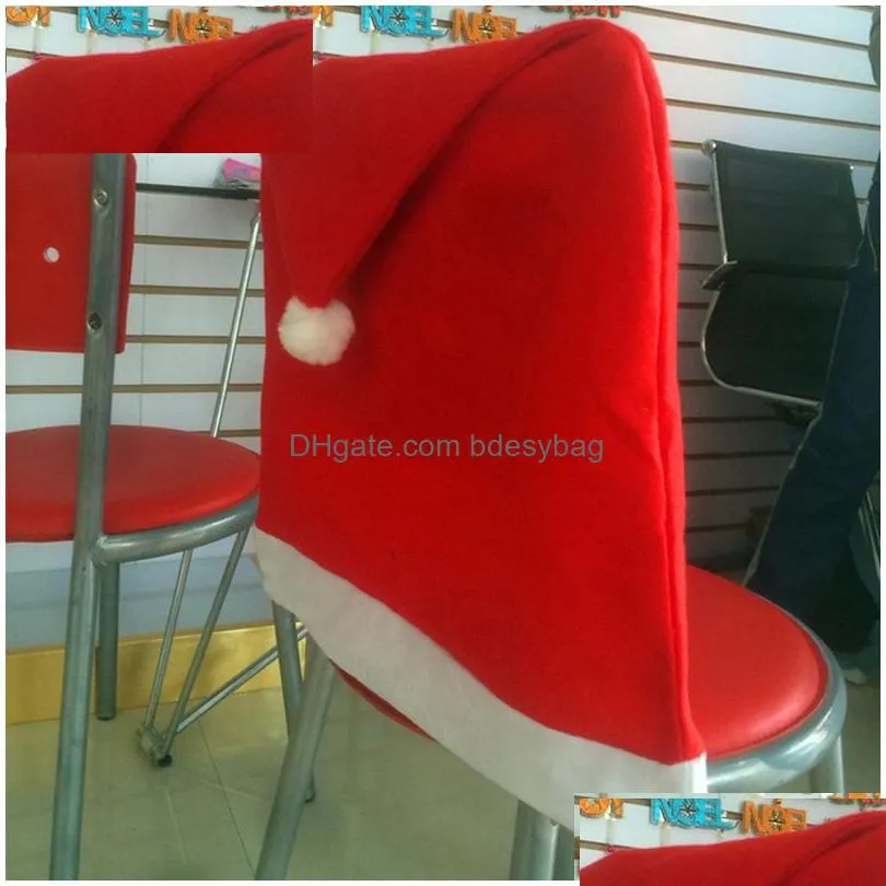 christmas chair cover santa clause red hat chair back covers dinner chair cap xmas chairs cover home christmas party decoration vt0531