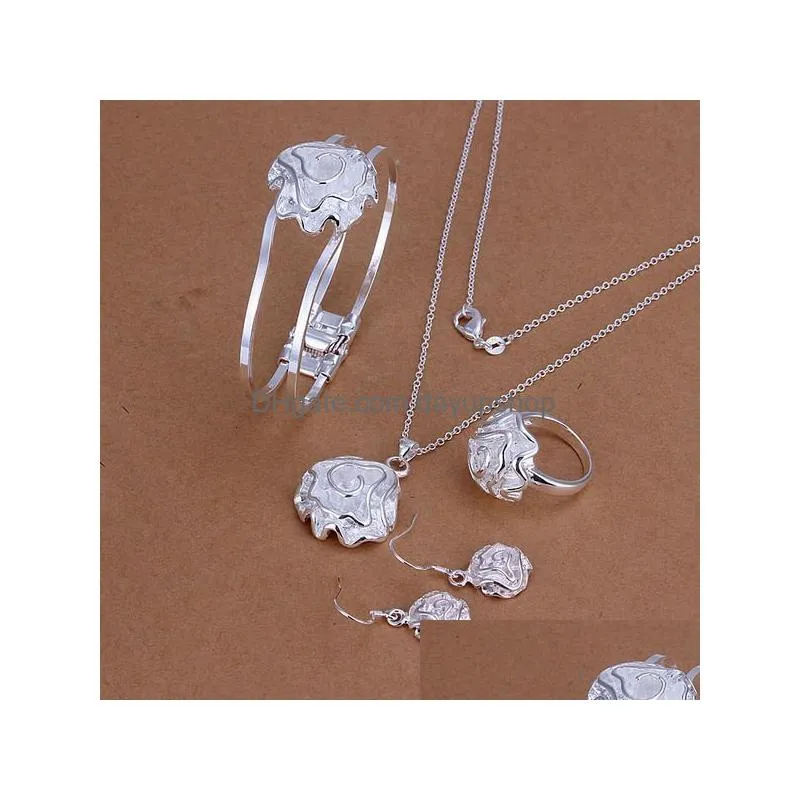 high grade 925 sterling silver rose set jewelry set dfmss243 brand new factory direct sale 925 silver necklace bracelet earring ring