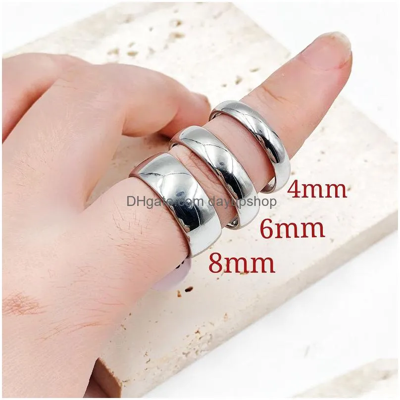 charm 50pcs/lot stainless steel cambered surface ring for man and women fashion 4mm 6mm 8mm new titanium band couple spherical rings mix style jewelry party