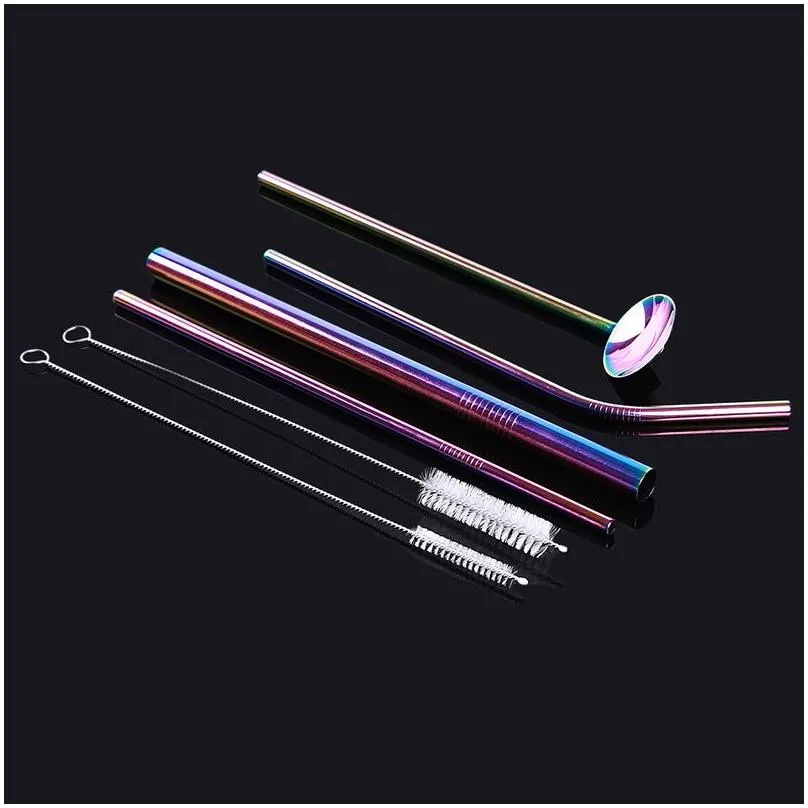 6pcsset reusable drinking straws stainless steel straw with cleaner brush straight bent drinking straws with box bar accessory