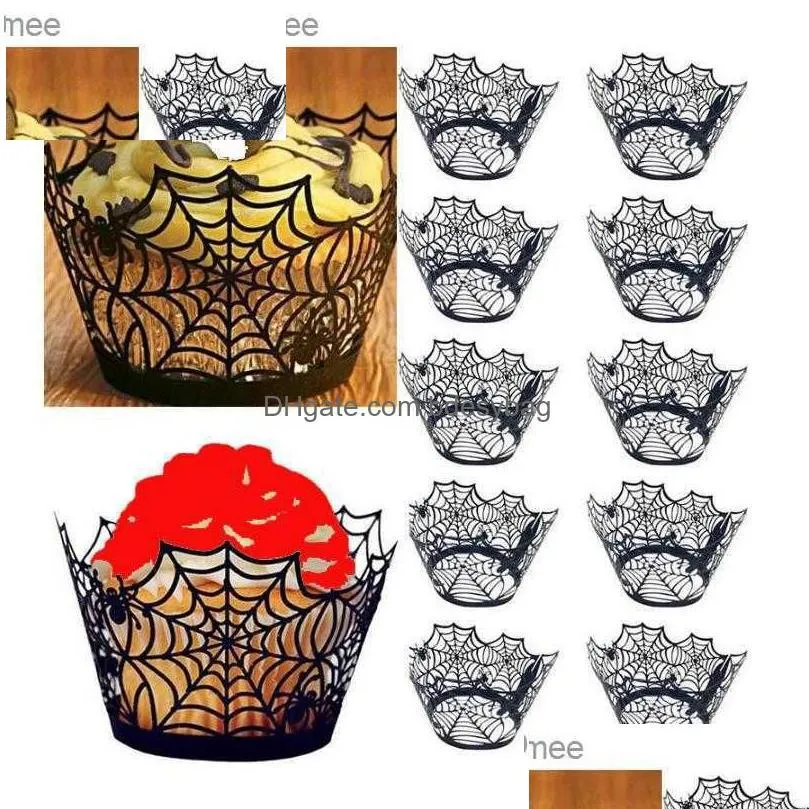 other festive party supplies 12pcs halloween decoration cupcake wrapper cup muffins horror pumpkin witch bat cake toppers for home decor