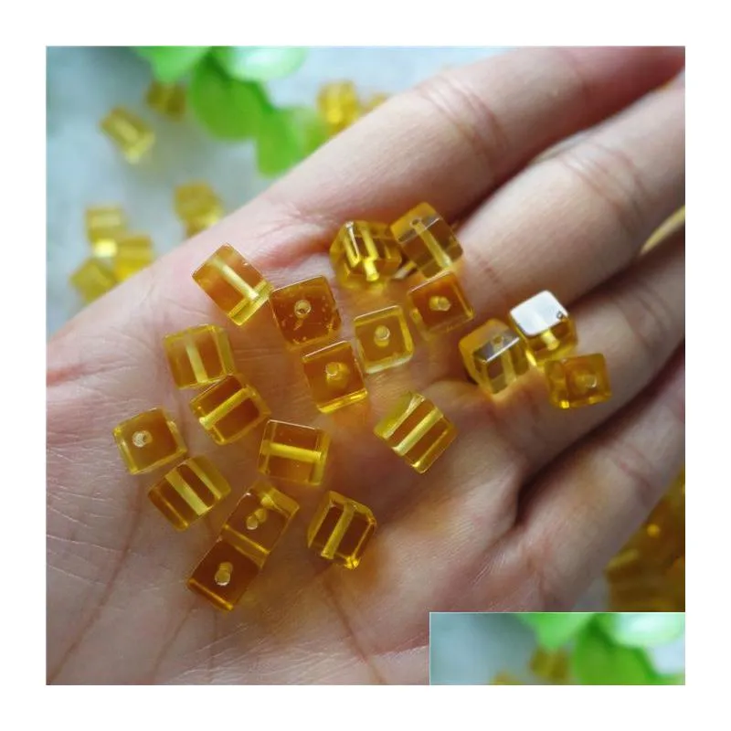 50pcs a lot square tube yellow quartz synthetic citrine crystal with through hole loose gemstone for diy jewelry pendant bracelet