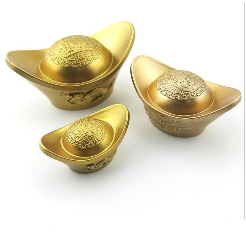 chinese gold ingot feng shui golden plated plastic wealth lucky money stone home office decor ornament pirate treasure hunt props