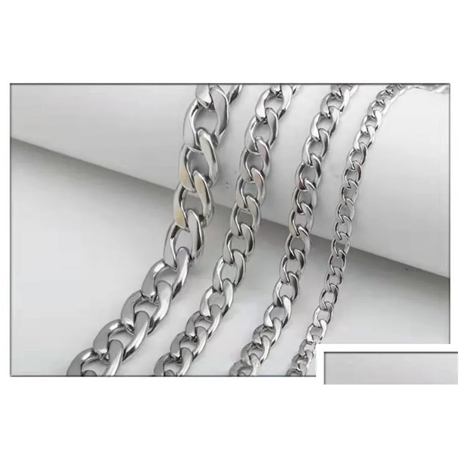 Stainless Steel Cuban Chain Necklace for Men Women Hip Hop Silver Thick Chain Necklaces Curb Link Chain Necklace Trend Jewelry 3MM 5MM 7MM