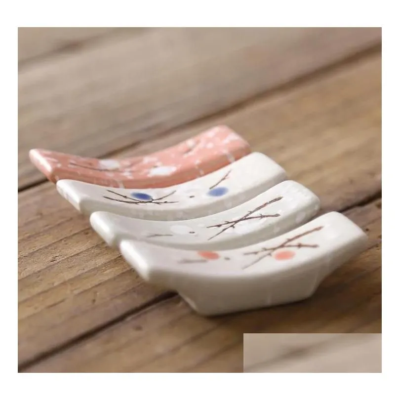 japanese style ceramic snowflake design chopsticks holder home kitchen chopstick rest stand care gadget tools
