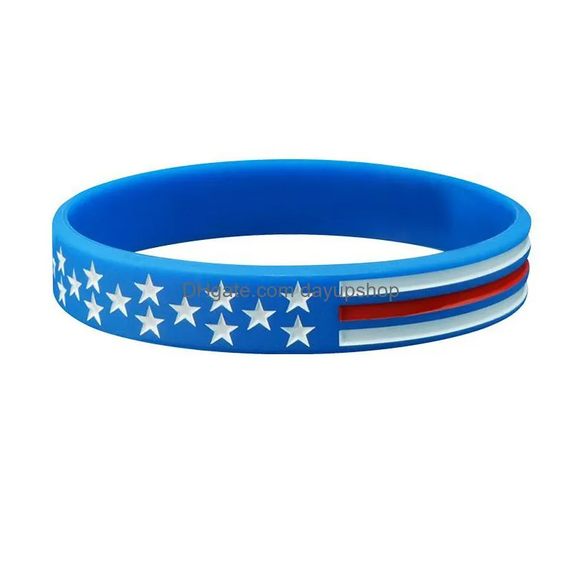 elastic 12mm silicone link bracelet sports style thin blue line wristband bracelets independence day jewelry