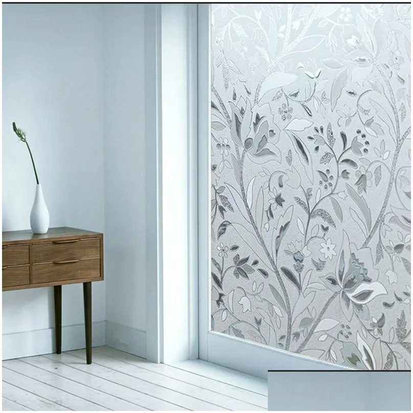  45x100cm uv proof static cling frosted stained flower glass window film sticker privacy home decor