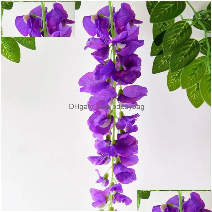 7ft 2m flower string artificial wisteria vine garland plants foliage outdoor home trailing flower fake hanging wall decor rrd7005