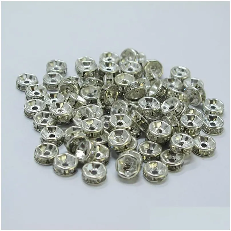 500pcs/lot Metal Alloy 18K Gold Silver Color Crystal Rhinestone Rondelle Loose Beads Spacer for DIY Jewelry Making Wholesale Price