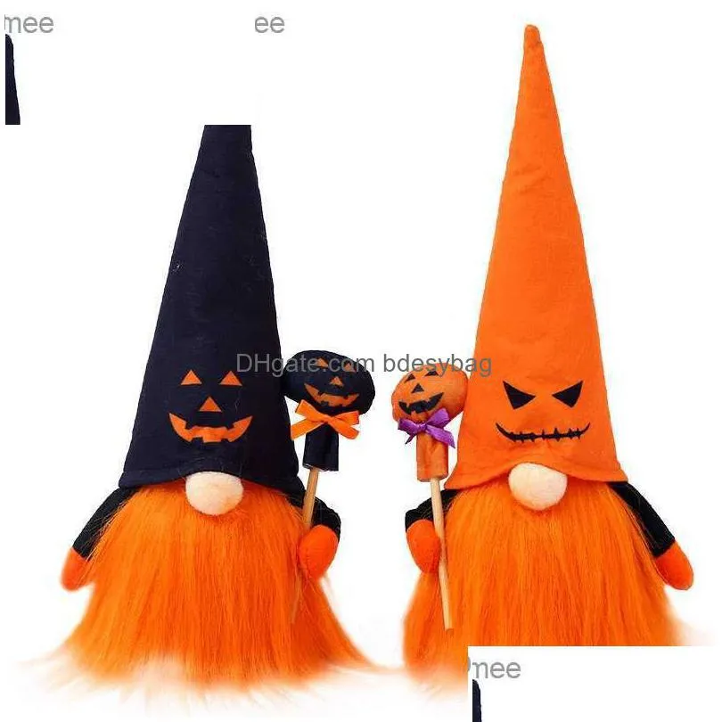 halloween decorations pumpkin plush luminous dolls faceless dwarf beard doll ornaments party atmosphere props c70814d 30.5x12cm