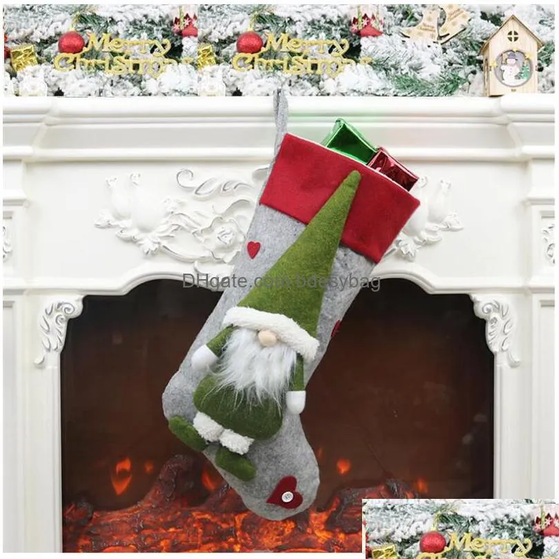 christmas gift socks plush christmas santa stocking with hanging rope for xmas tree ornament decorations gift eec2702