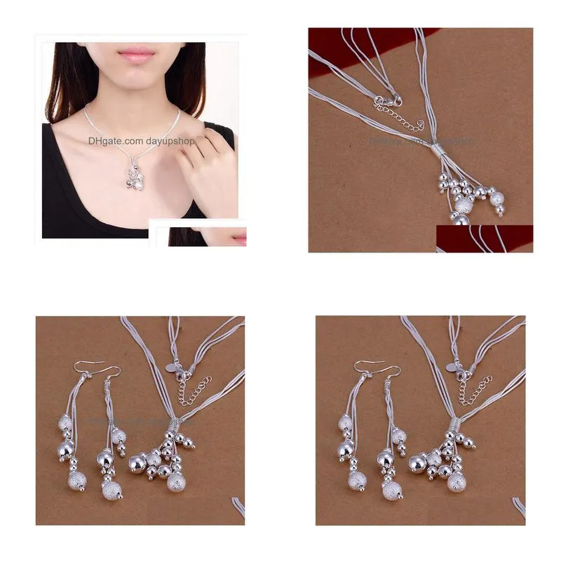 high grade 925 sterling silver three-piece bead wire harness jewelry set dfmss121 brand new factory direct 925 silver necklace earring