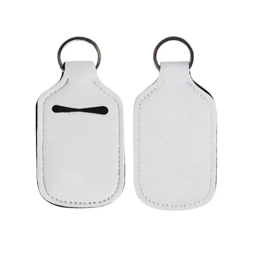 sublimation blanks refillable neoprene hand sanitizer holder favor cover chapstick holders with keychain for 30ml flip cap containers travel
