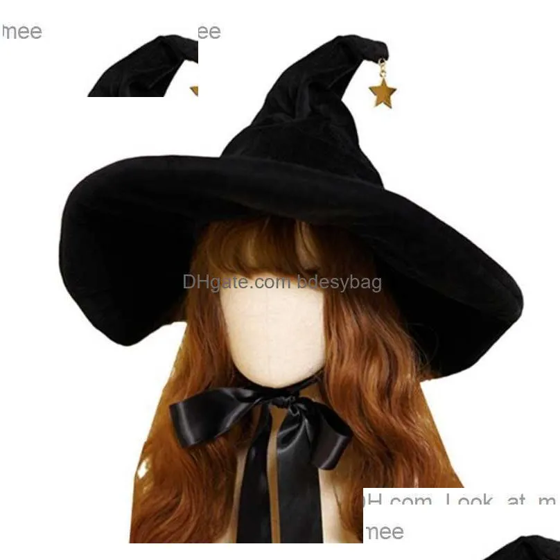 adult halloween witch hat role play large black costume velvet corner hat with string band z230809