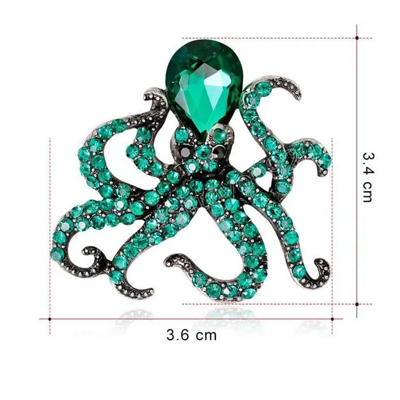 Octopus Brooch For Men Full Rhinestones Antique Silver Color Jewelry Pin Brooches Accessories