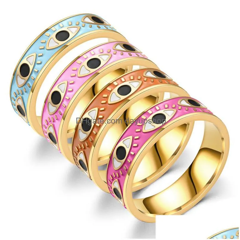 colorful enameled stainless steel evil eye ring jewelry for women gift