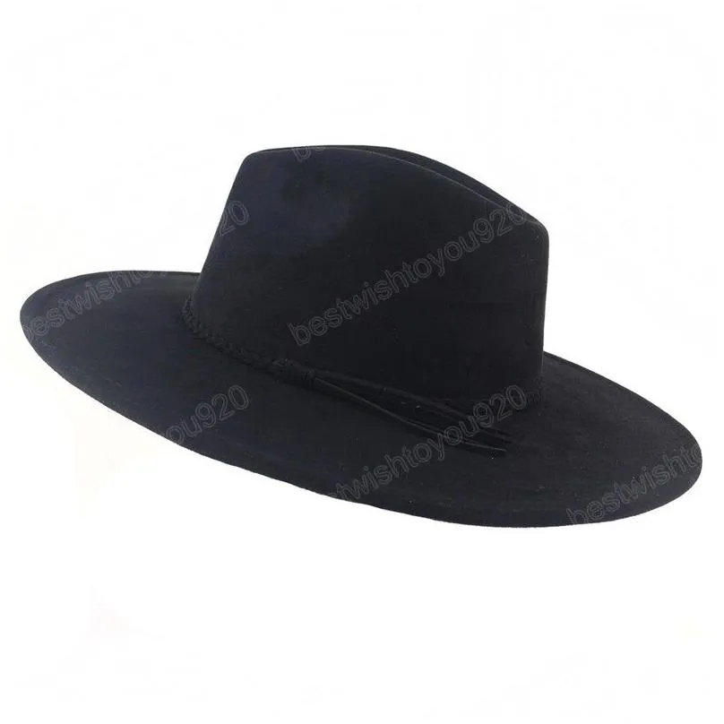 Classical Suede 9.5CM Wide Brim Fedora Hat For Women Men Church Jazz Hats Wedding Decorate Formal Dress Ca