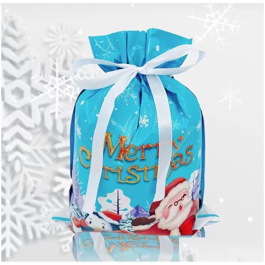 merry christmas gift wrap santa claus drawstring goodie candy bag party festivel treat presents packaging