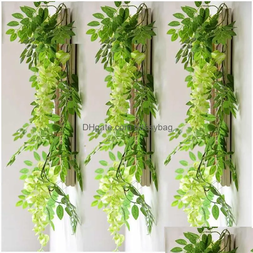 7ft 2m flower string artificial wisteria vine garland plants foliage outdoor home trailing flower fake hanging wall decor rrd7005