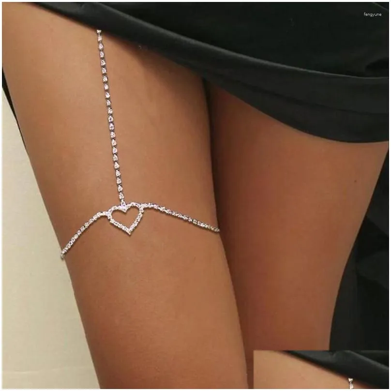 Anklets Shiny Sexy Rhinestone Heart Leg Thigh Chain Jewelry For Women Shining Crystal Waist Harness Female Body Accessories