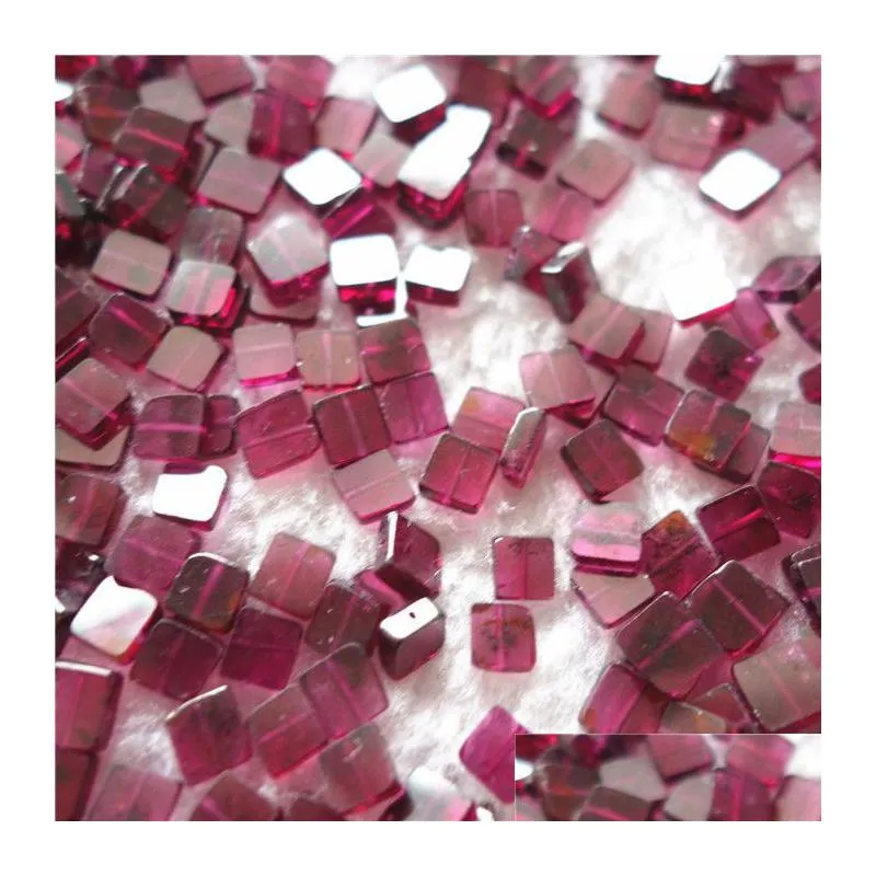 30pcs a lot 100% natural semi-precious stone red garnet square shape 5*5mm with through hole wholesale loose beads for jewelry diy