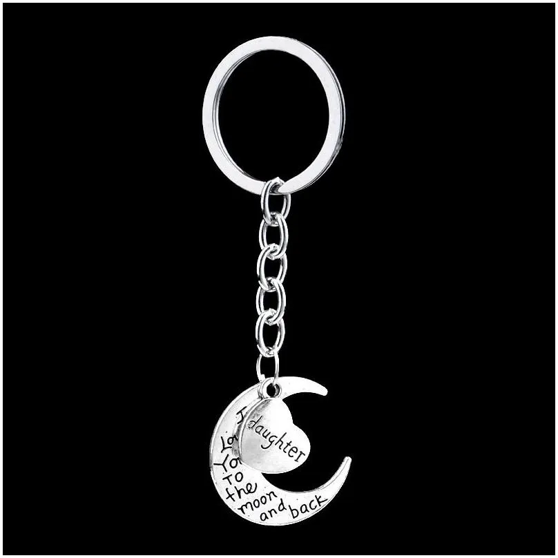 I Love You to the Moon and Back Heart keychain Family Member Letter Grandma Grandpa Son Dad mom sister Key ring bag hangs fashion