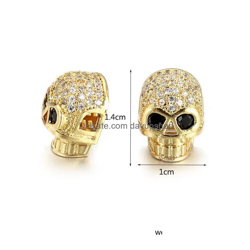 diy gift jewelry cz micro pave skull beads charm for bracelet making