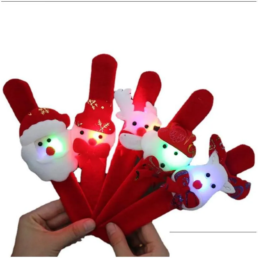 christmas light up slap bracelet holiday favors led flashing wristband xmas party decorations red santa snowman deer bear designs