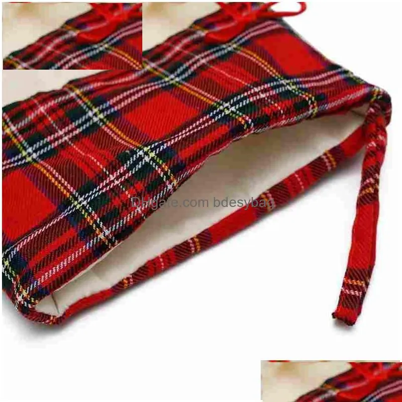 warm large plaid paw christmas stocking for tree snowflake christmas gift bags xmas tree ornaments new year decoration