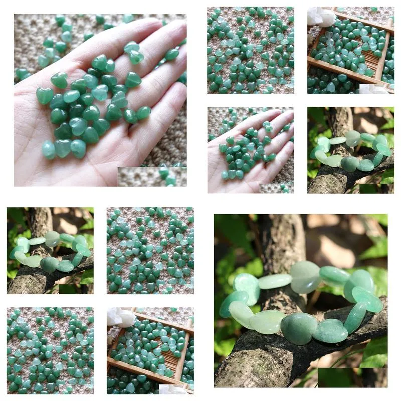 cheap loose beads gemstones natural green aventurine 8*8mm heart shape with through hole stones for jewelry diy 50pcs/lot