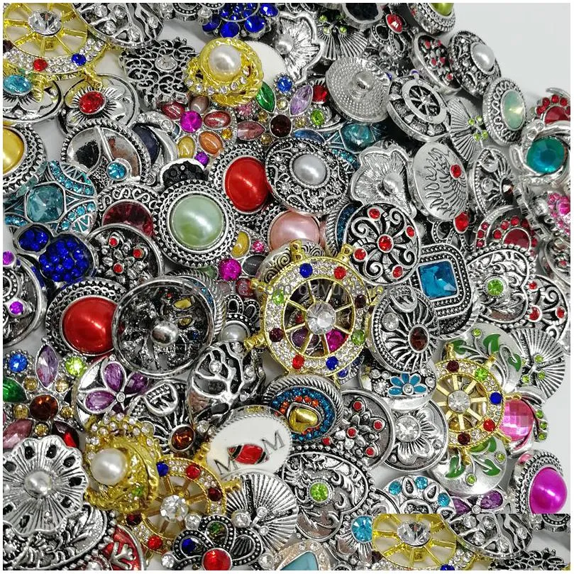 fashionable 50pcs/lot 18mm snap buttons clasps metal mix styles roandomly diy ginger noosa chunk fit bracelet bangles necklace jewelry