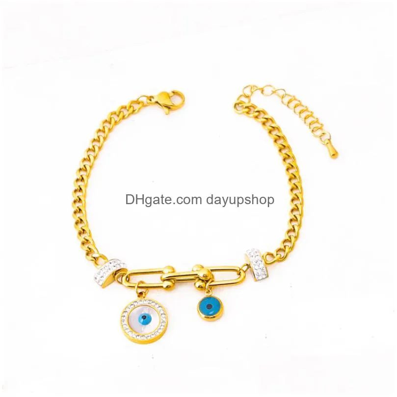 new popular enamel micro pave evil eye hand charm bracelet stainless steel chain jewelry for women gift