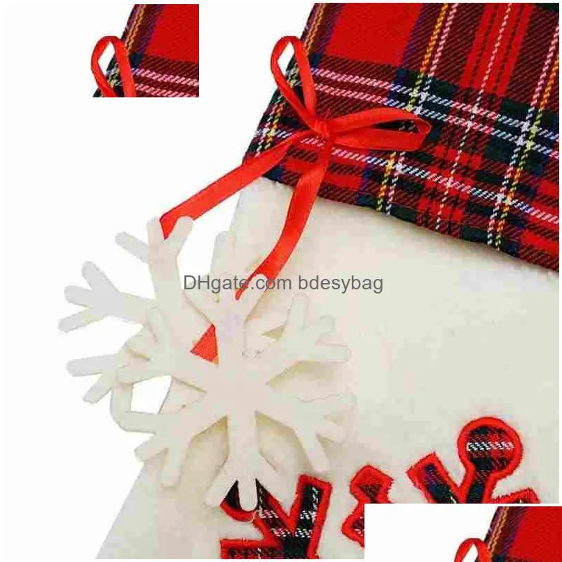 warm large plaid paw christmas stocking for tree snowflake christmas gift bags xmas tree ornaments new year decoration