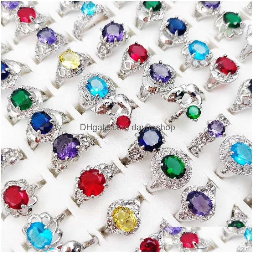 charm 20pcs/lot colorful natural stone rings solitaire ring zircon band for women and men mixed style fashion jewelry wedding party gifts