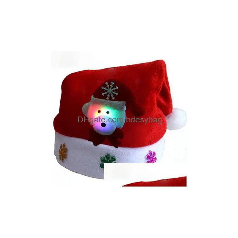 led light christmas hat santa claus hats snowman bear deer cap luminous xmas decoration festival party supply for kids adults