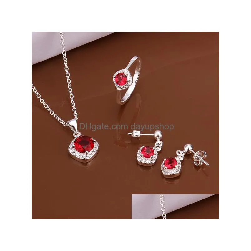high grade 925 sterling silver piece inlaid ruby jewelry sets dfmss547 brand new factory direct sale wedding 925 silver necklace